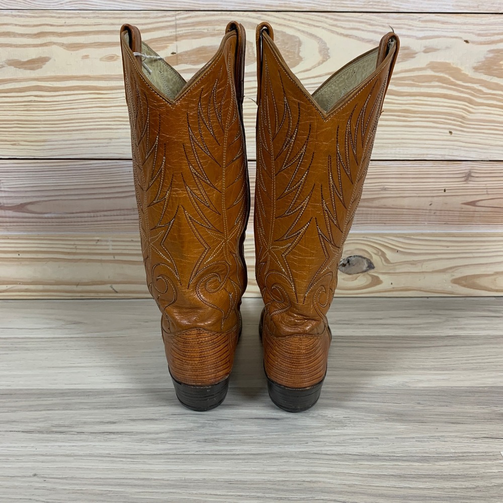 Vtg Dan Post Western Boots Women 7A Cognac Brown Lizard Skin Pointed Toe Cowgirl - Picture 6 of 13